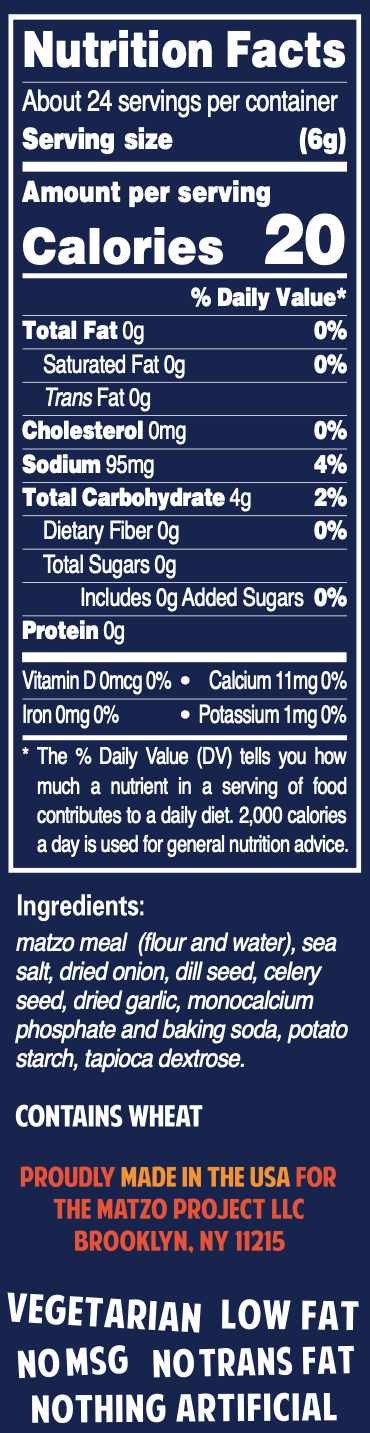 Matzo Ball Mix Nutrition panel