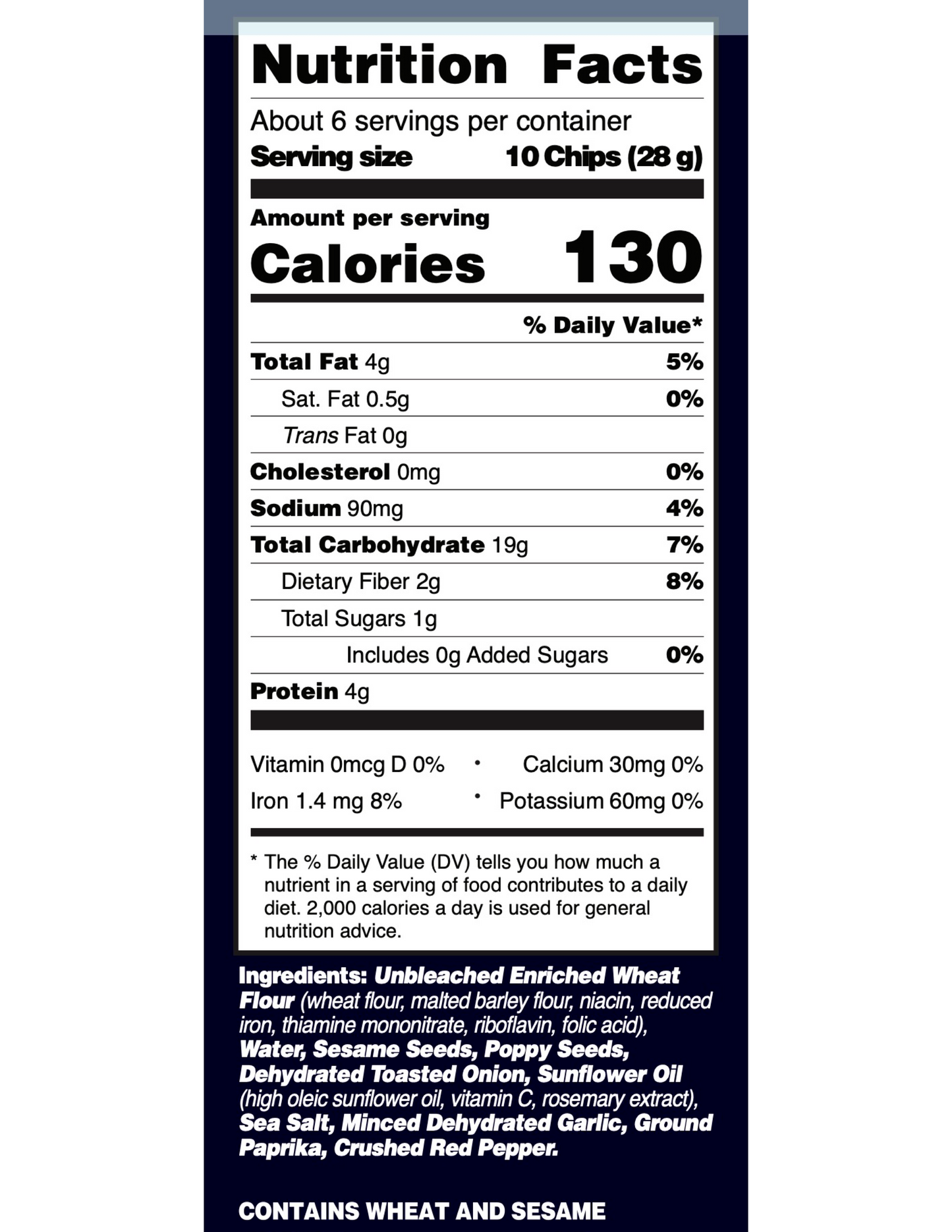 Nutrition panel Everything Matzo Chips 6 oz