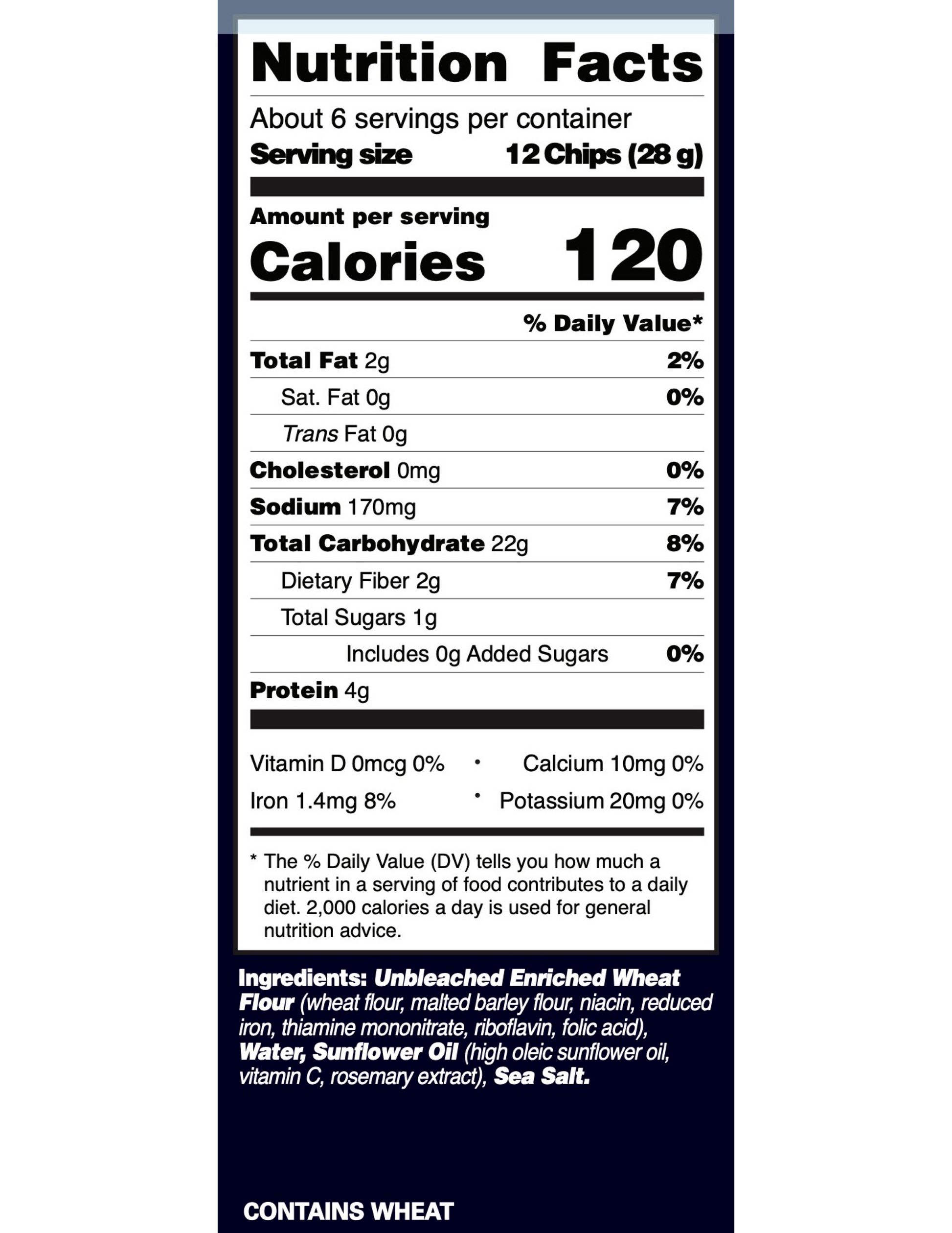 Nutrition panel Salted Matzo Chips 6 oz