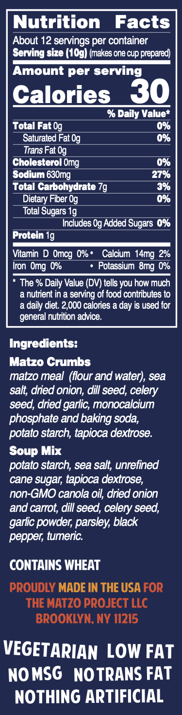 Matzo Ball Soup Kit Nutrition panel